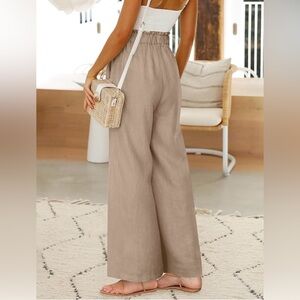 Beige Linen Rayon Pants L